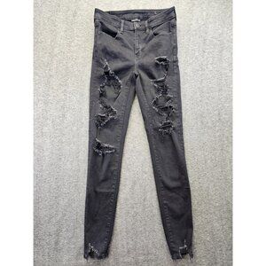 American Eagle Jeans Womens Size 6 Long Black Distressed Hi Rise Jegging